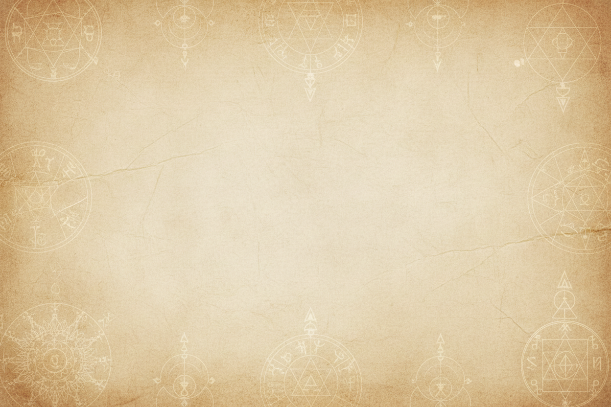 A minimalist parchment-textured background inspired by ancient manuscripts, warm aged paper tones, subtle grain and weathering. Faint, barely-visible sacred symbols and geometric markings softly layered into the texture, as if worn by time. Muted sepia, bone, and soft gold palette. No figures, no text, no focal illustration. Calm, reverent, archival atmosphere. Soft lighting, balanced negative space for overlay text. Ancient but restrained. Museum-quality, understated, symbolic.